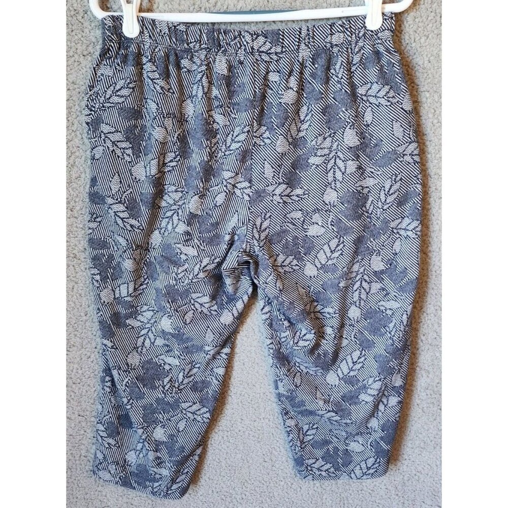 Lands End Elastic Waist Sport Knit Straight Leg Crop Capri Pants Blue Floral MP - Picture 9 of 14
